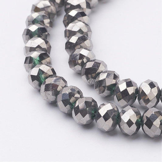 Chinese Crystal Beads Rondelle Shape 10mm X 7mm Silver Metallic Beads