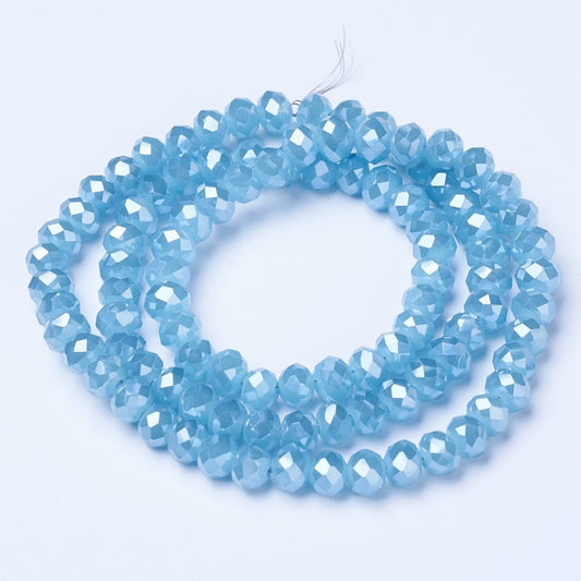 Chinese Crystal Beads Rondelle Shape 8mm X 6mm, 68 Beads Jade Blue AB