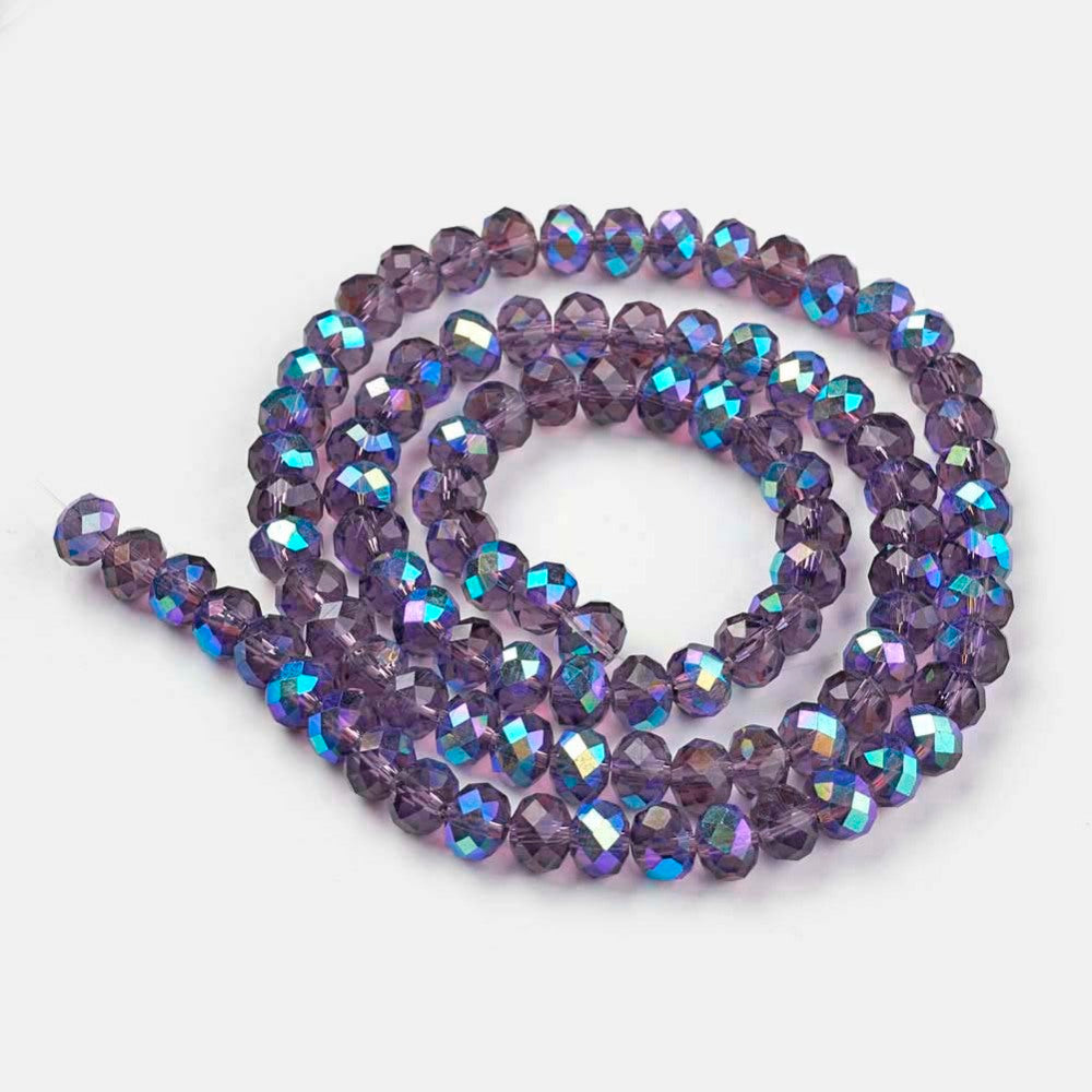 Chinese Crystal Beads Rondelle Shape 8mm X 6mm Color Purple with Metallic Plating