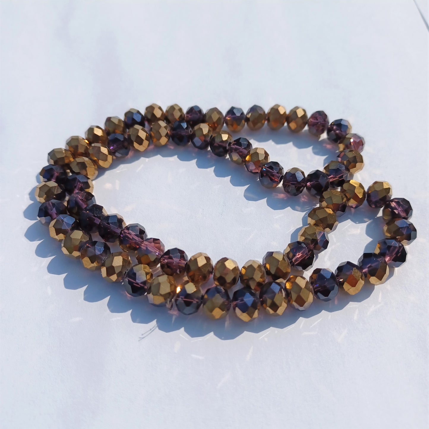 Chinese Crystal Beads Rondelle Shape, 8mm X 6mm Amethyst with Gold Plating