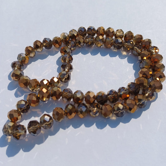 Chinese Crystal Beads Rondelle Shape, 8mm X 6mm Brown with Gold Plating
