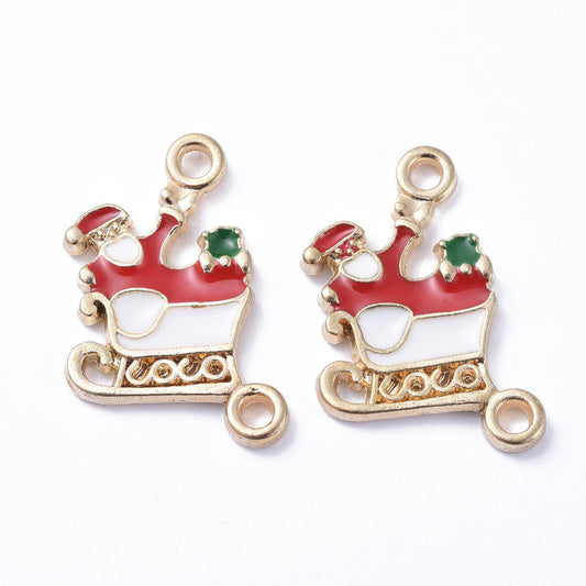 Santa Claus with Sleigh Christmas Charms Gold Plated (3 Pieces)