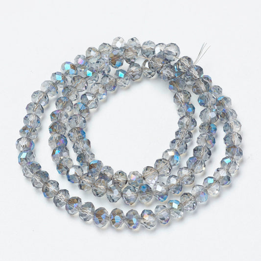 Chinese Crystal Beads Rondelle Shape 6mm X 4mm Clear & Metallic Blue