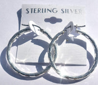 925 Sterling Silver Etched Hoop Earrings - Krafts and Beads