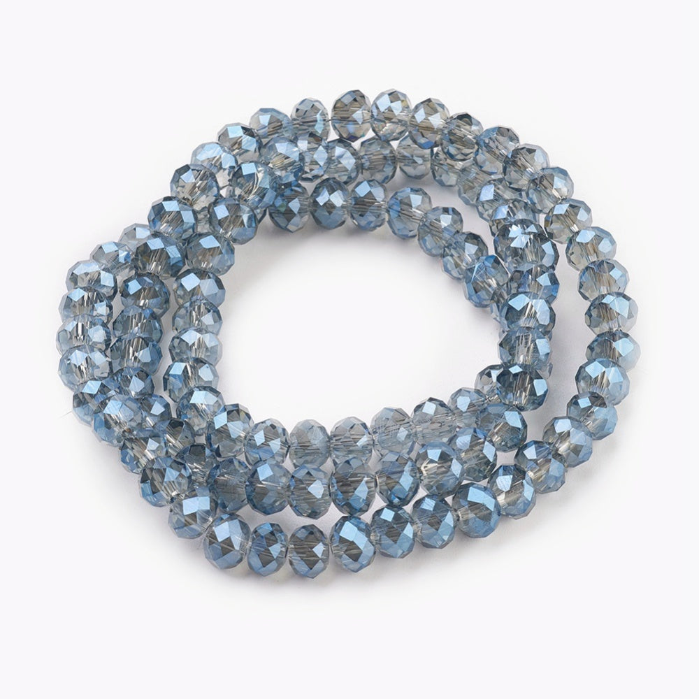 Chinese Crystal Beads Rondelle Shape 6mm X 4mm Blue & Metallic Blue