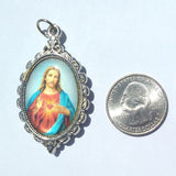 Sacred Heart Pewter Oval Pendant, Religious Pendant, Jesus Pendant (1 Pendant)