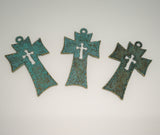 Turquoise Colored Crosses Over Bronze Pewter (2 Pieces)