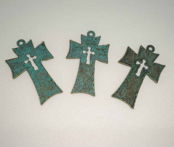 Turquoise Colored Crosses Over Bronze Pewter (2 Pieces)