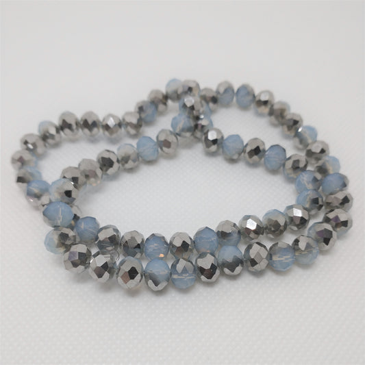 Chinese Crystal Beads Rondelle Shape, 8mm X 6mm, Color Jade Opal Lt Blue and Antique Silver