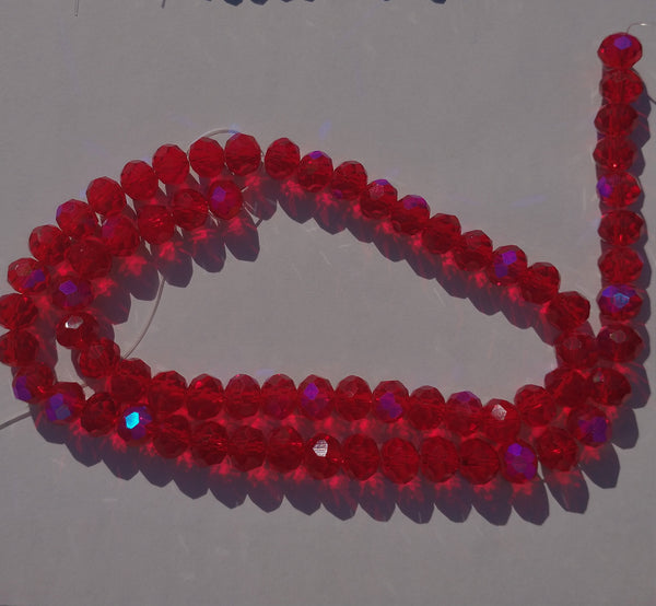 Chinese Crystal Beads Rondelle Shape 8mm X 6mm Red Beads with a Fuchsia Plating