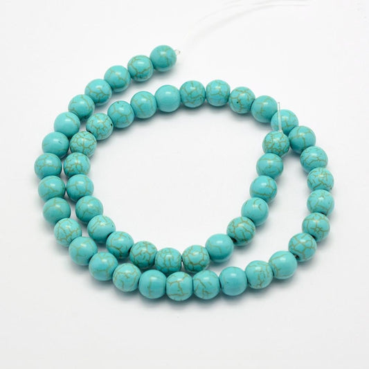 Synthetic Turquoise Round Beads per Strand 8mm Beads (50 Beads)