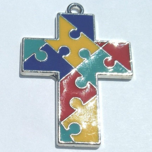 Autism Cross, Colored Puzzle Piece Design, Awareness Crosses (2 Pieces) - Krafts and Beads