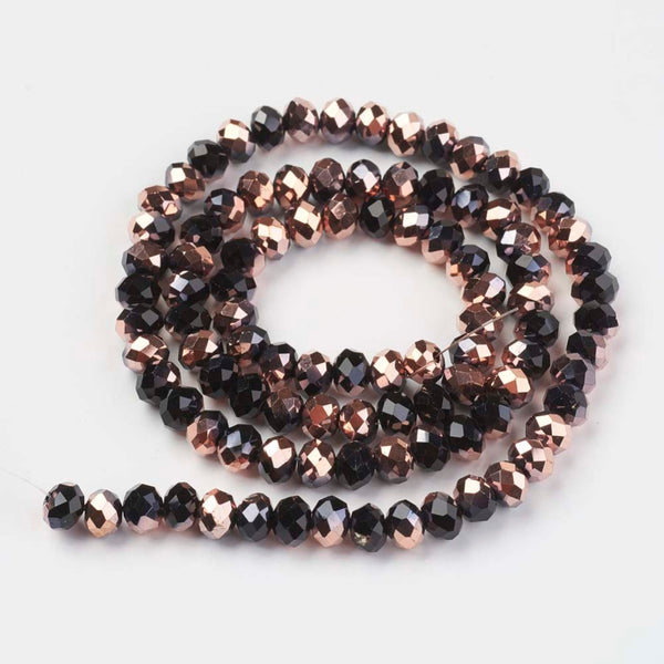 Chinese Crystal 140 Rondelle Beads 4mm X 3mm Black & Copper