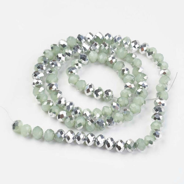 Chinese Crystal 100 Rondelle Beads 6mm X 4mm Color Jade Lt Green & Silver - Krafts and Beads