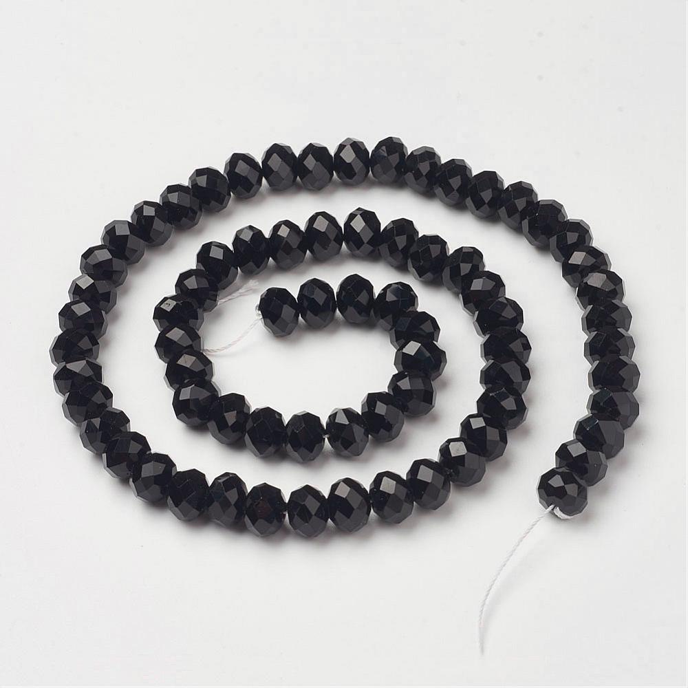 Chinese Crystal Beads Rondelle Shape, 100 BEADS Color Jet Black (6mm X 4mm) - Krafts and Beads