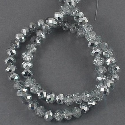 Chinese Crystal Beads Rondelle Shape 6mm X 4mm Color Half Silver & Half Clear - Krafts and Beads