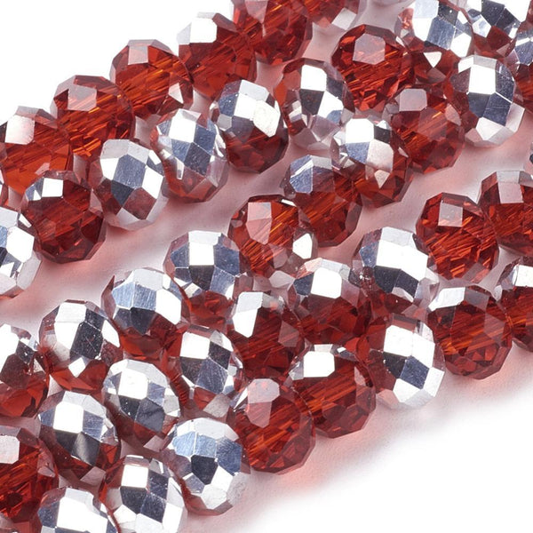 Chinese Crystal Beads Rondelle Shape 6mm X 4mm Red & Silver 100 Beads - Krafts and Beads