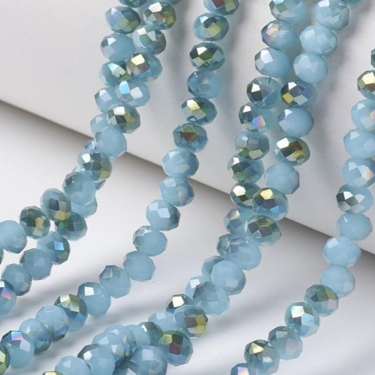Chinese Crystal Beads Rondelle Shape 8mm X 6mm, 70 Beads Jade Blue & Metallic Green - Krafts and Beads