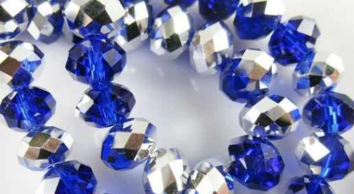 Chinese Crystal Beads Rondelle Shape 8mm X 6mm Color Sapphire and Silver 68 Beads - Krafts and Beads