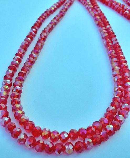Chinese Crystal Beads Rondelle Shape 8mm X 6mm Dark Red AB - Krafts and Beads