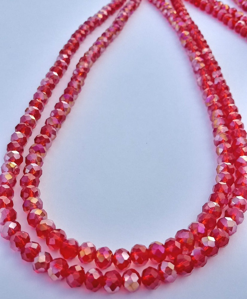 Chinese Crystal Beads Rondelle Shape 8mm X 6mm Red AB 70 Beads - Krafts and Beads