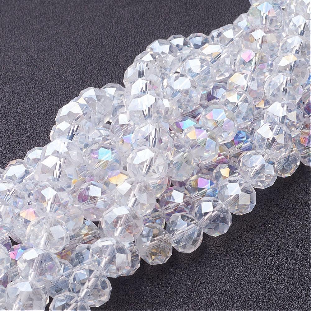 Chinese Crystal Beads Rondelle Shape, Color Crystal AB 70 Beads 8mmX6mm - Krafts and Beads
