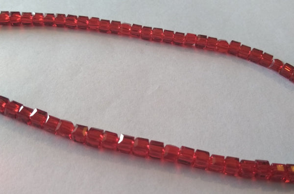 Chinese Crystal Glass Beads Faceted Square Shape 4mm X 4mm Red - Krafts and Beads