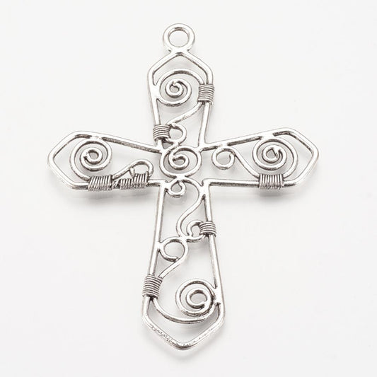 Cross Pewter Pendant Silver (1 Piece) - Krafts and Beads