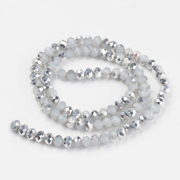 Chinese Crystal Beads Rondelle Shape 8mm X 6mm White with Silver Plating