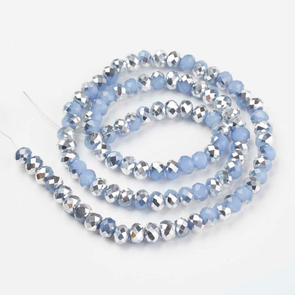 Chinese Crystal Beads Rondelle Shape 8mm X 6mm Jade Lavender Blue & Silver