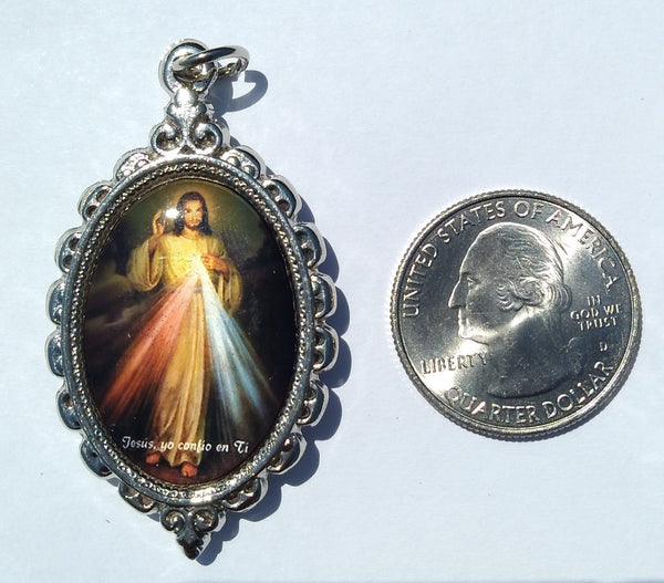 Devine Mercy Oval Pendant, Religious Pendant, Jesus Pendant (1 Pendant) - Krafts and Beads