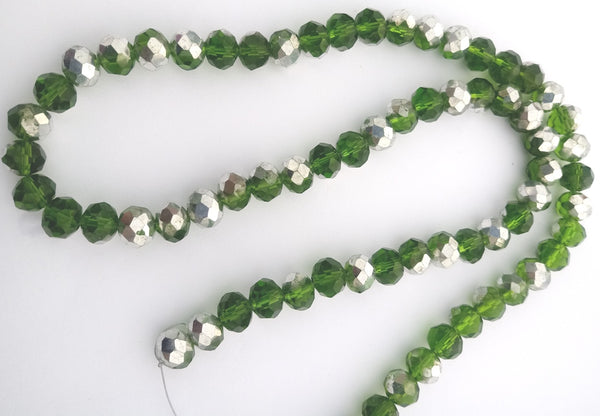 Chinese Crystal Beads Rondelle Shape 8mm X 6mm Silver & Green