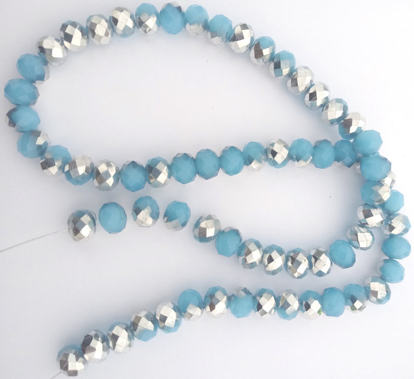 Chinese Crystal Beads Rondelle Shape 6mm X 4mm Jade Blue & Silver