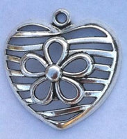 Heart Pendant/Charms with Flower in the Center (4 Pieces) - Krafts and Beads