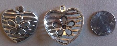 Heart Pendant/Charms with Flower in the Center (4 Pieces) - Krafts and Beads