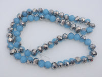 Chinese Crystal Beads Rondelle Shape 6mm X 4mm Jade Blue & Antique Silver