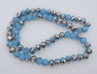 Chinese Crystal Beads Rondelle Shape 8mm X 6mm Jade Blue & Antique Silver