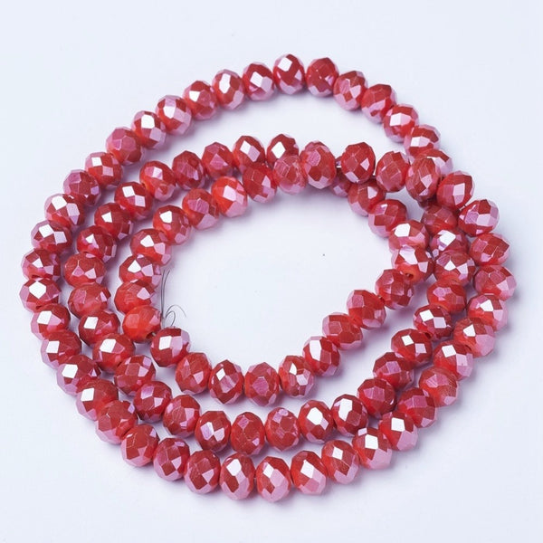 Chinese Crystal Beads Rondelle Shape 6mm X 4mm Color Jade Red AB