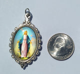 Miraculous Medal Oval Pendant, Religious Pendant, Saint Pendant, Mary Pendant (1 Pendant) - Krafts and Beads