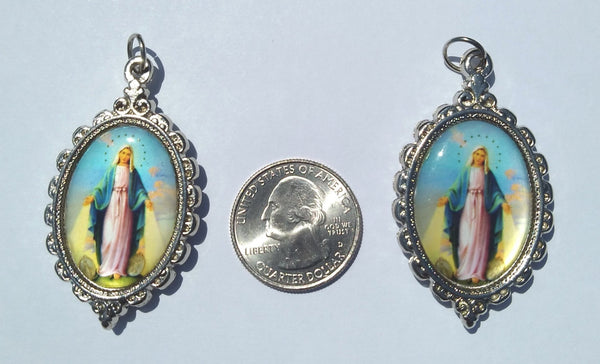 Miraculous Medal Oval Pendant, Religious Pendant, Saint Pendant, Mary Pendant (1 Pendant) - Krafts and Beads