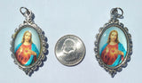 Sacred Heart Pewter Oval Pendant, Religious Pendant, Jesus Pendant (1 Pendant) - Krafts and Beads