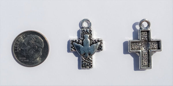 Silver Cross with Dove on it Pewter (6 Pieces) - Krafts and Beads